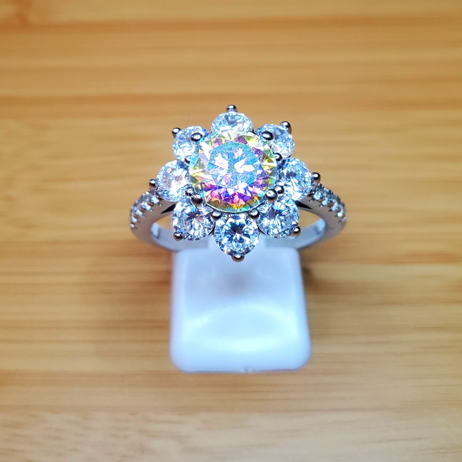 2ct Moissanite Ring Sterling Silver Aurora Borealis Snowflake Sz 8.75