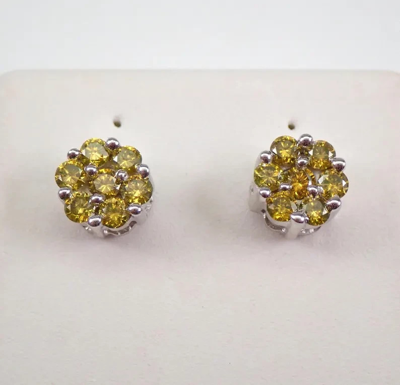 1.60Ct Round Cut Lab-Created Citrine Women’s Stud Earrings 14K White Gold Plated