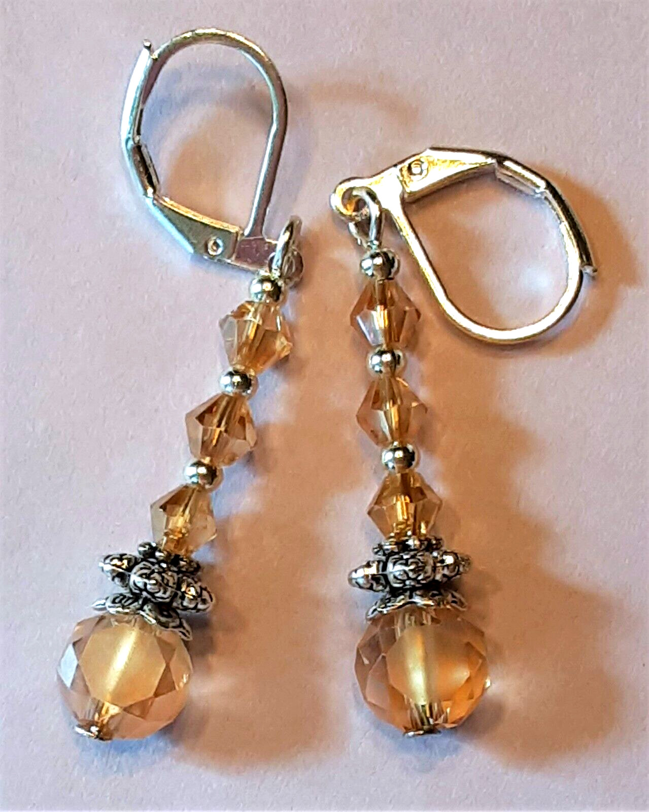 HONEY YELLOW & FROSTED crystal earring SP LEVERBACK handcrafted
