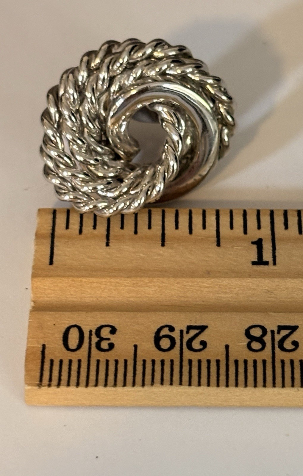 Monet Silver Tone Love Knot Textured Clip On Earrings-Vintage