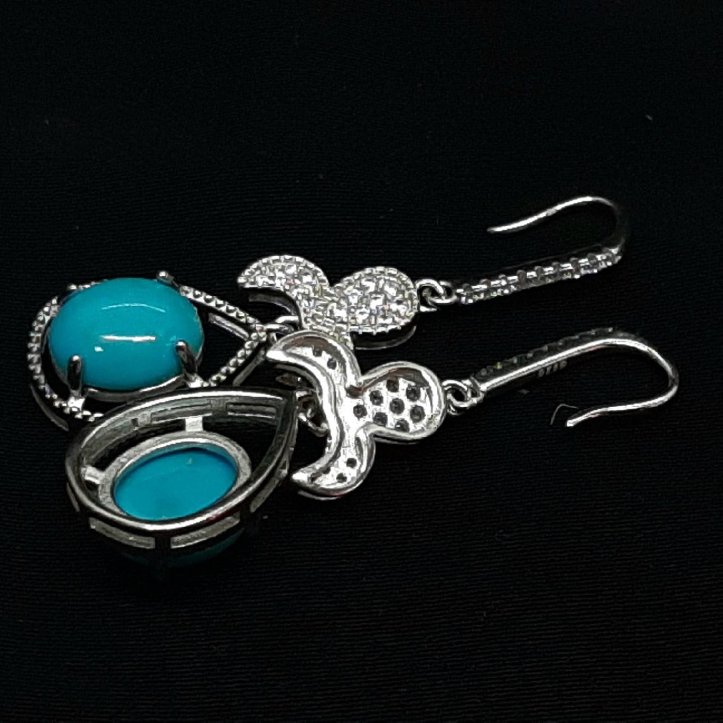 World Class 9.54ctw Turquoise & White Sapphire 925 Silver Dangle Earrings