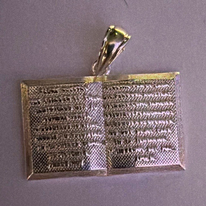 Silver Tone Rectangle Open Book Charm Pendant, No Stone, 0 Gemstones
