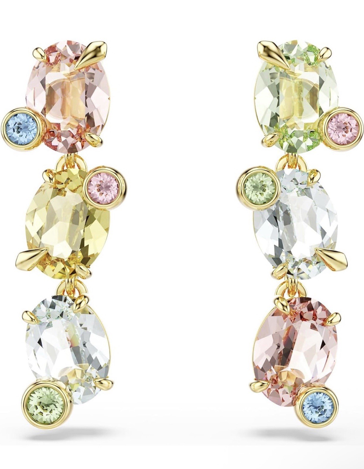Swarovski Gema Drop Earrings, Asymmetrical design, Mixed Cuts, Multicolored – NH
