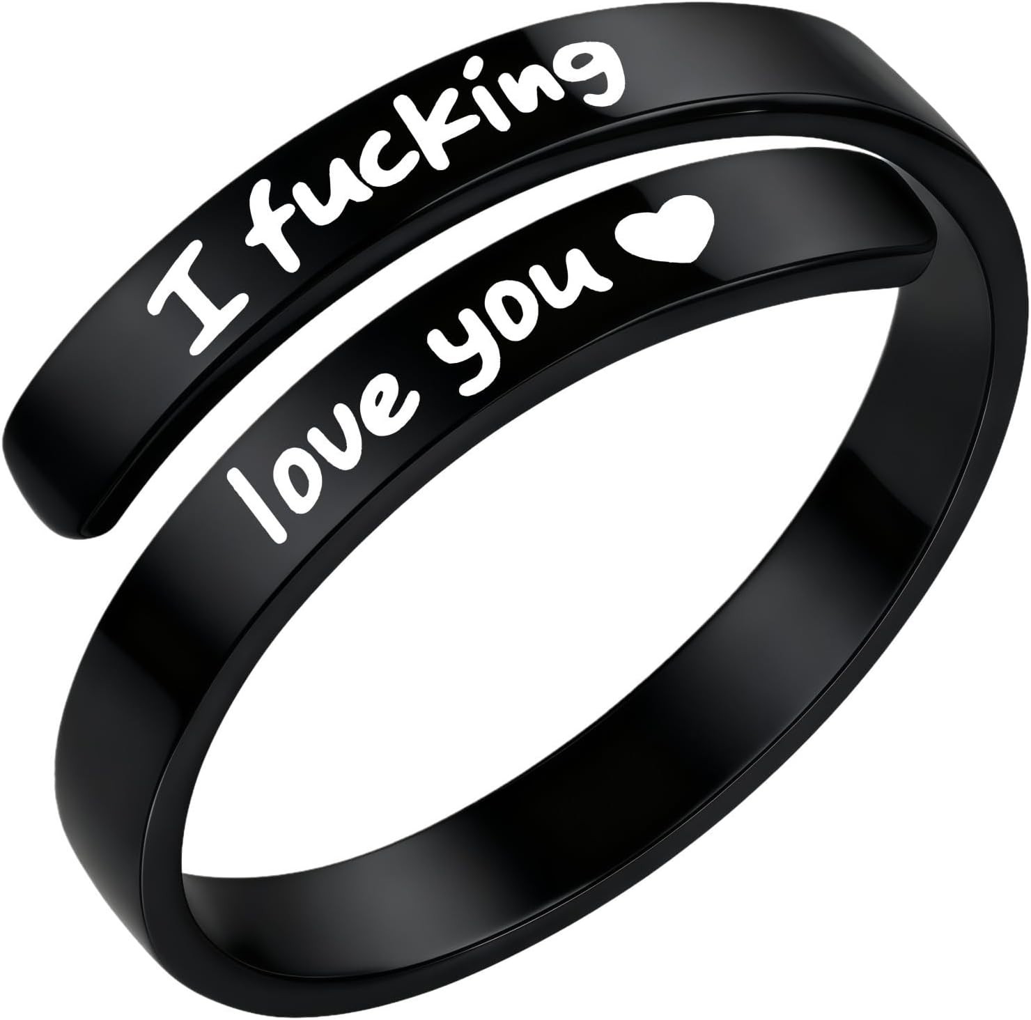 I Fcking Love You Ring, Stainless Steel Engraved Inspirational Words Heart Open