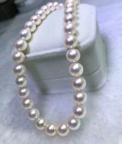 Stunning AAAA+ 10-11MM REAL NATURAL WHITE AKOYA ROUND PEARL NECKLACE 18″ 14K