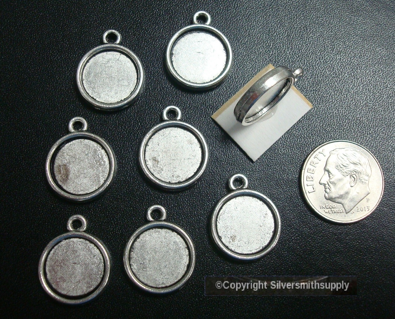 8 Plain Bezel tray settings Silver pl 12mm cabochon pendant earring charm fpe075