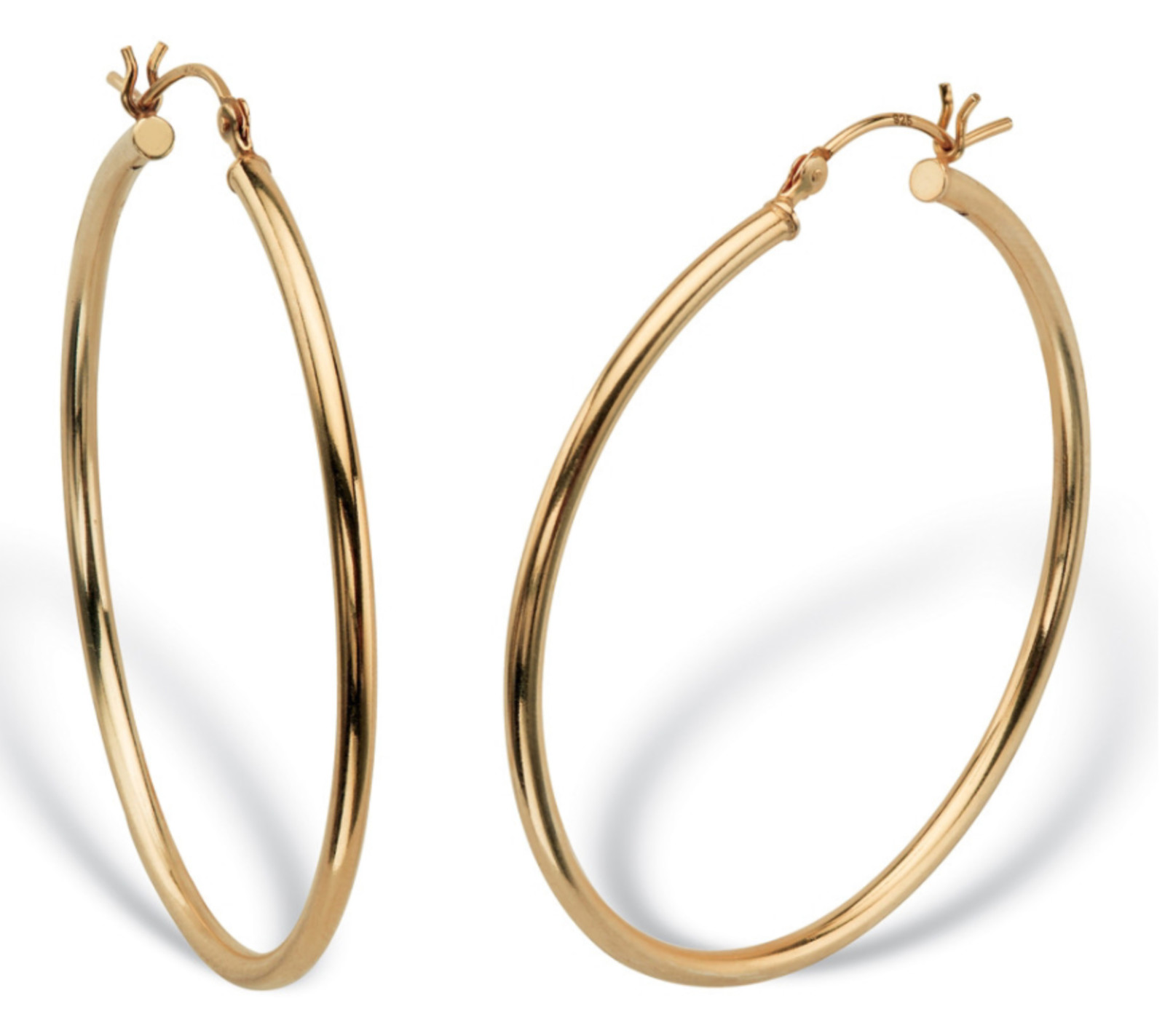 POLISHED TUBULAR HOOP EARRINGS IN 18K GOLD TONE STERLING SILVER 1 5/8″