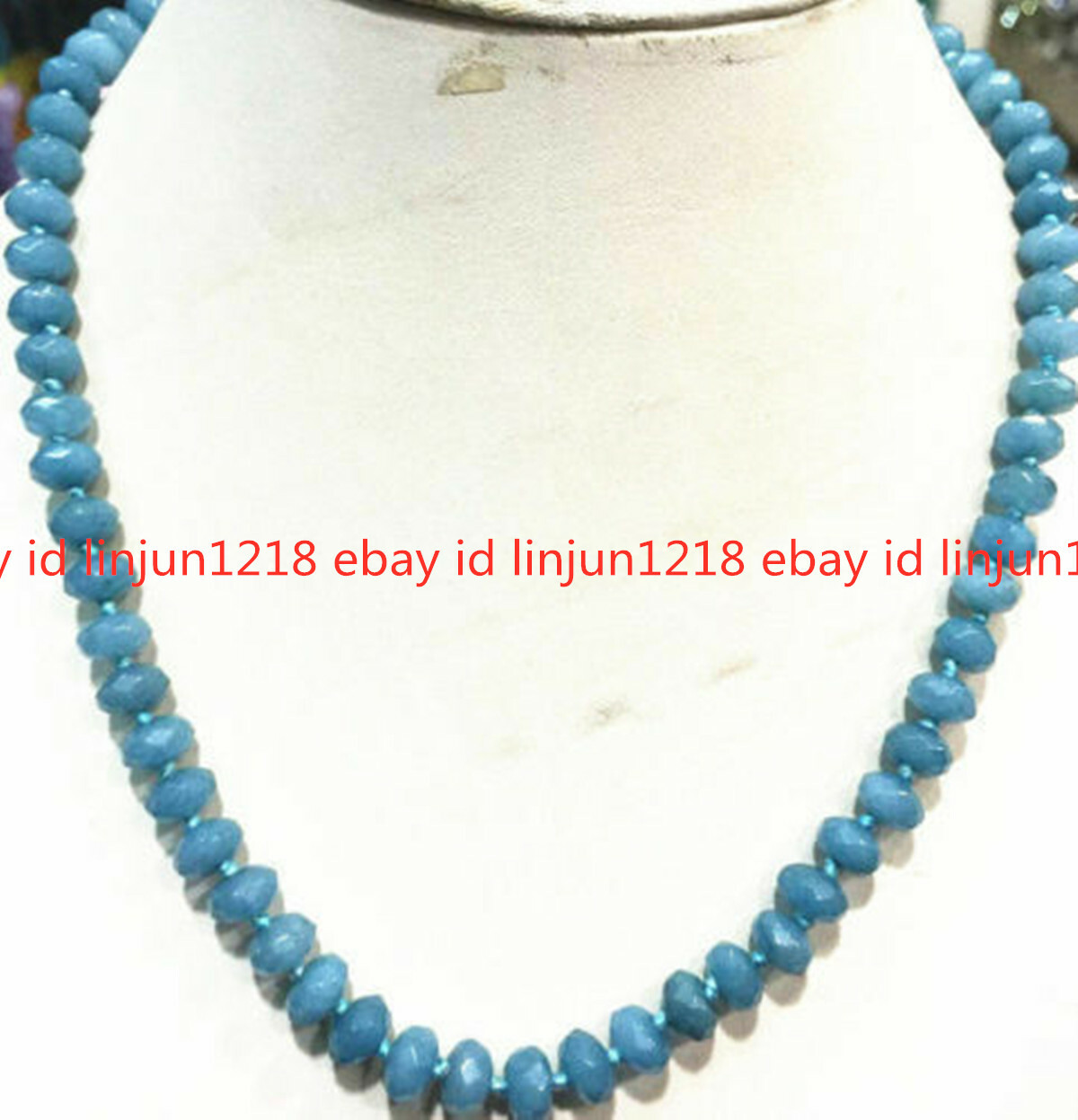 NEW 5x8mm Brazilian Aquamarine Faceted Gemstone Roundelle Beads Necklace 18″