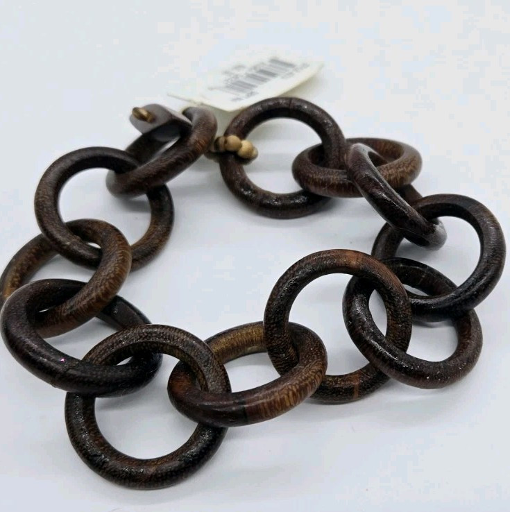 Faux Wood Style Bracelet Graham Design Circle Link Toggle 9.5 in Hippy Hippie