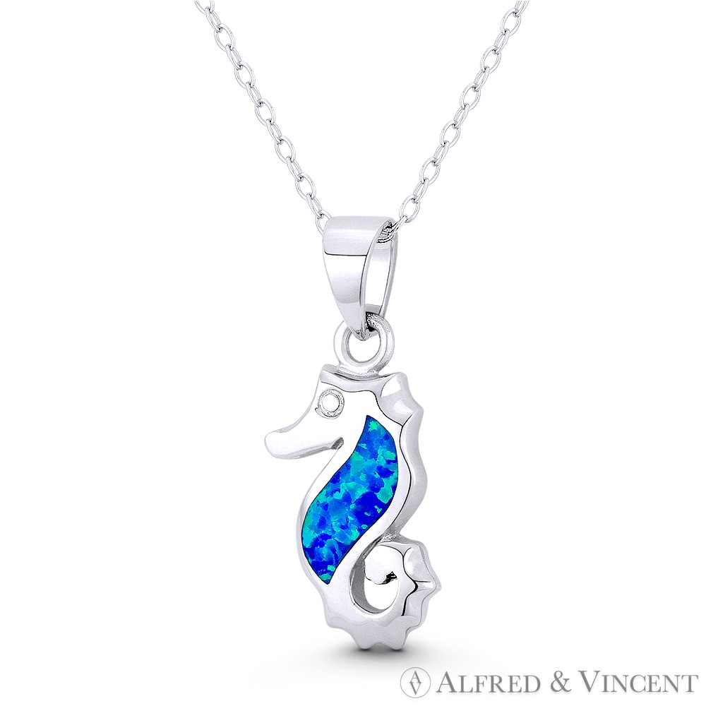 Seahorse Opal Boho Beachbum Sealife Charm 30x13mm Pendant in 925 Sterling Silver