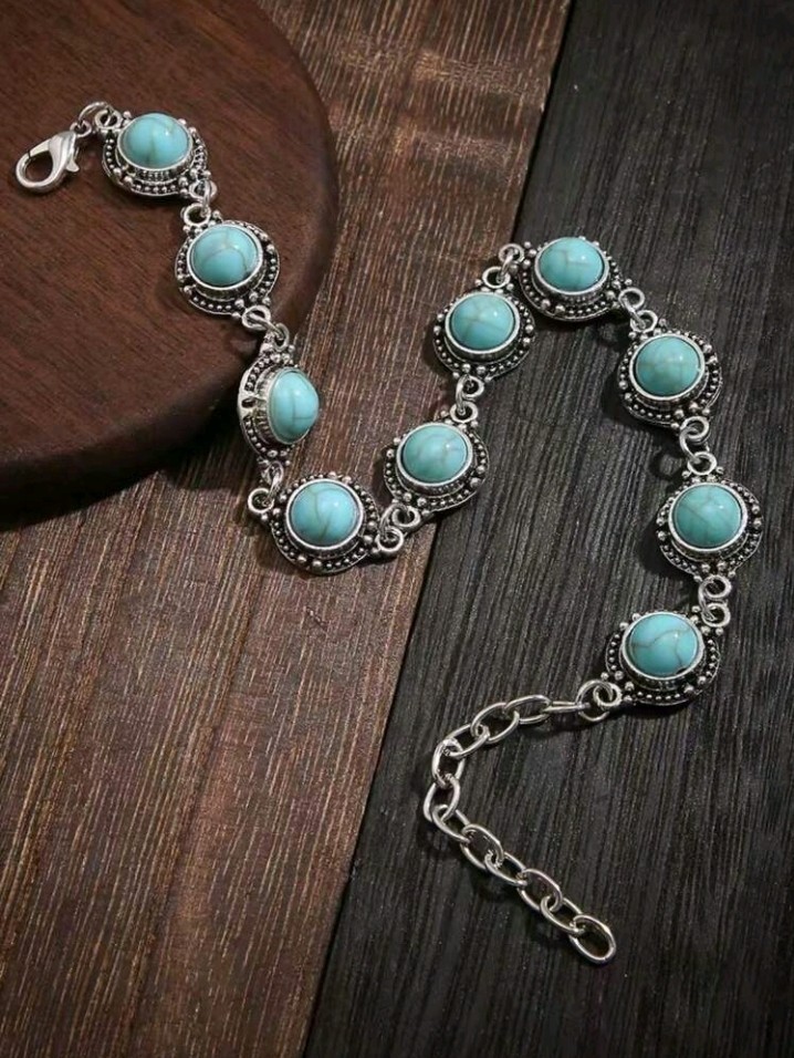Silver-Plated Zinc Anklet With Faux Turquoise