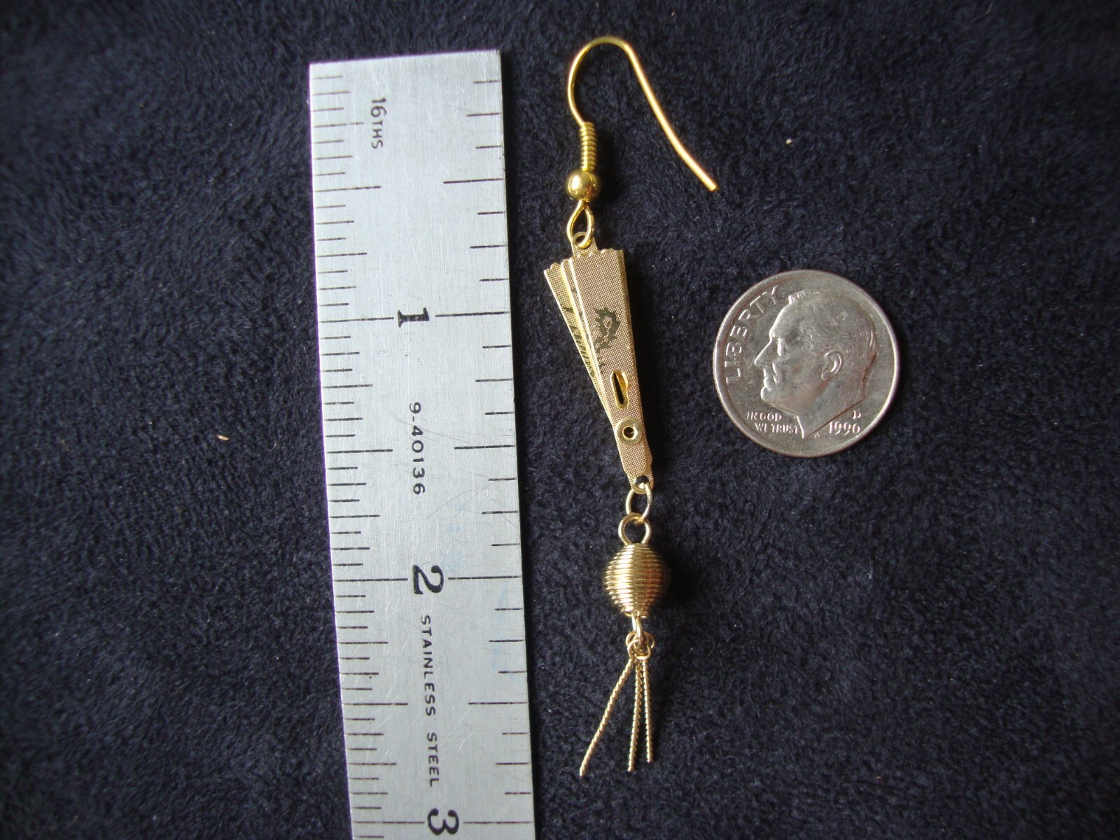 Vintage 1970s Enchanting Chinese Phoenix & Crane Etched Folding Fan Hook Earring