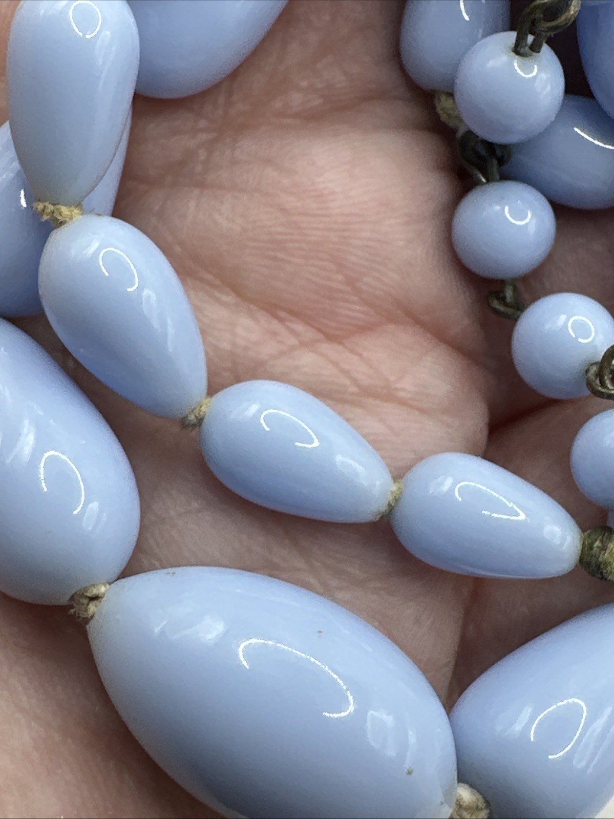 Beautiful Deco Periwinkle Light Blue Glass Bead Choker Necklace 13-15” Japan