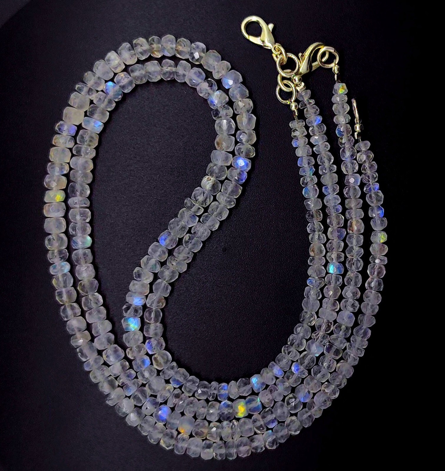 Natural Gem Blue Fire Rainbow Moonstone 4-5mm Faceted Rondelle Bead Necklace 16″
