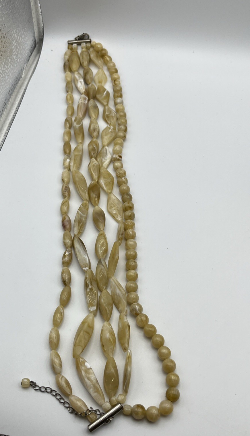 Multi-strand Chunky Acrylic Lucite Retro Bohemian Beige Statement Bead Necklace