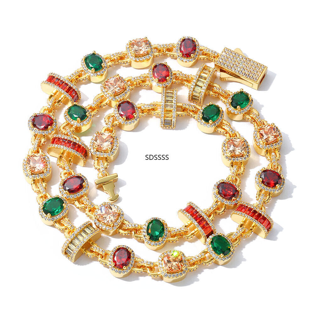 Jewelry Men Women Gift Hip Hop Tennis Chain Necklaces Bracelet Colorful