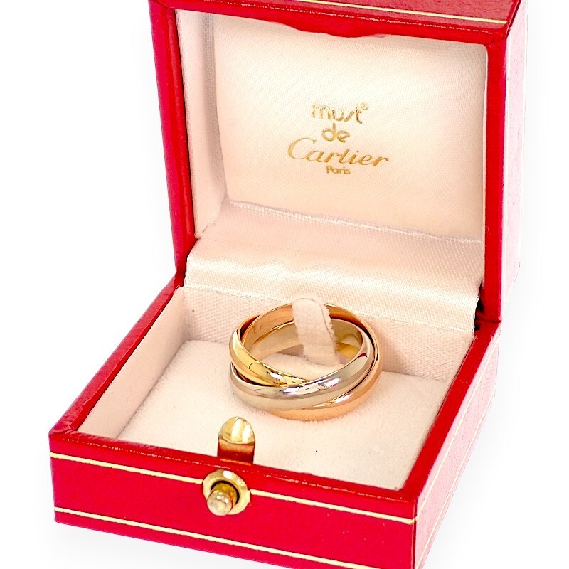 Cartier Trinity MM US 6-6.25 Ring 18K YG PG WG #53 480299