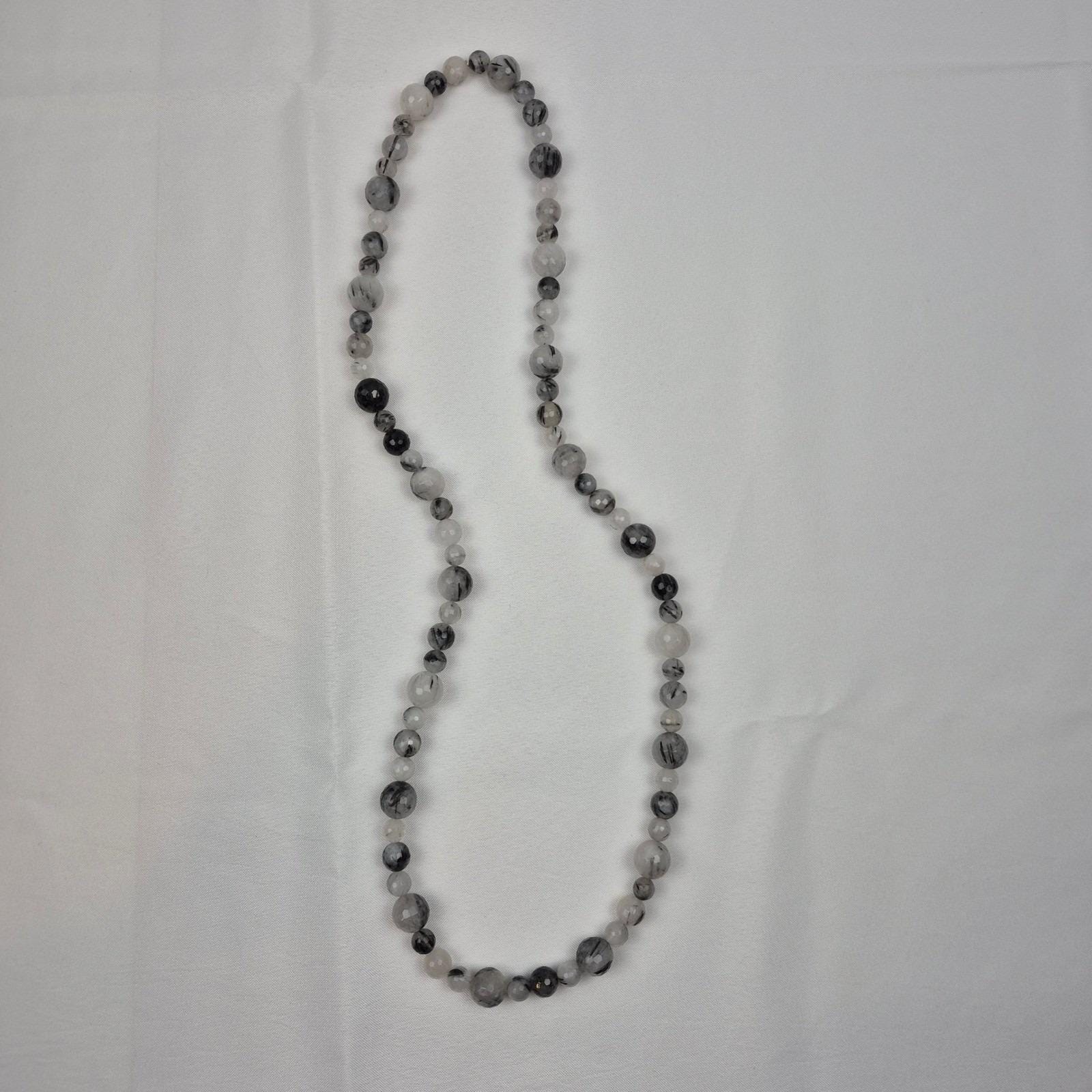 DTR Jay King Beaded Necklace Women 36″ Gray White Black Gemstone Long Strand 925
