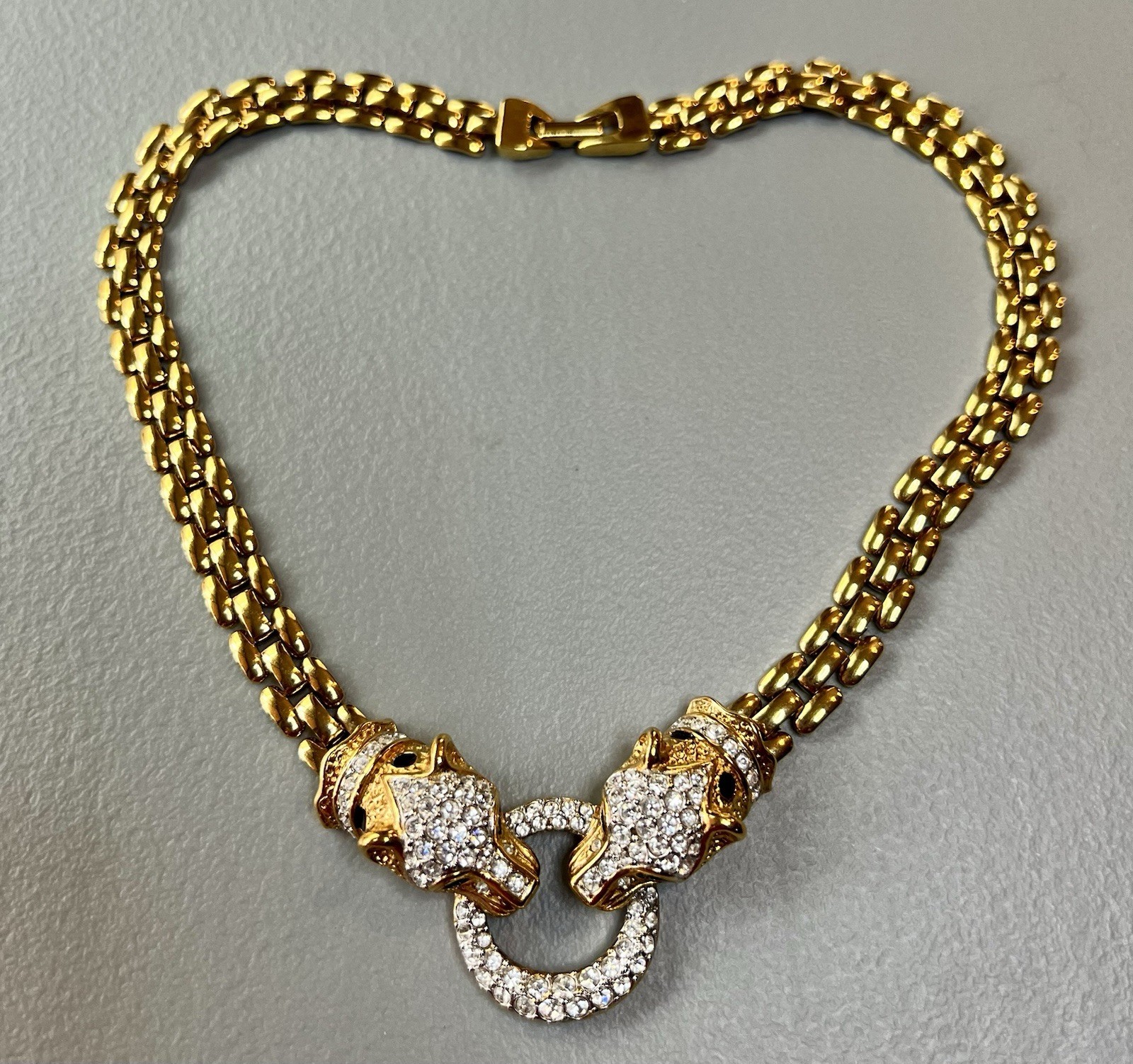 VTG Atwood & Sawyer iconic 80’s Double Headed Panther Swarovski necklace rare