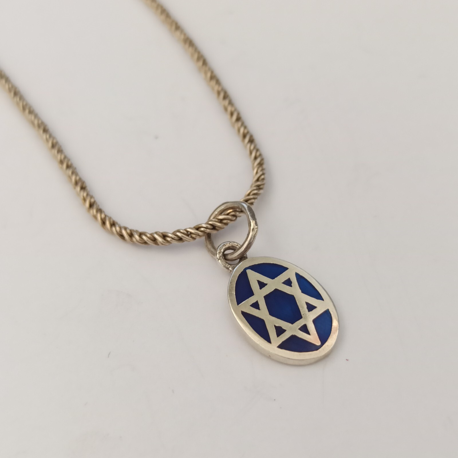Star of David Necklace Silver Dark Blue Enamel Thick Chain Retro Classic Gift