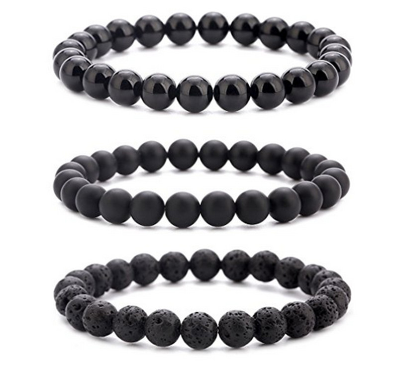 New Men Women 8mm Lava Rock Chakra Beads Elastic Natural Stone Agate Bracelets