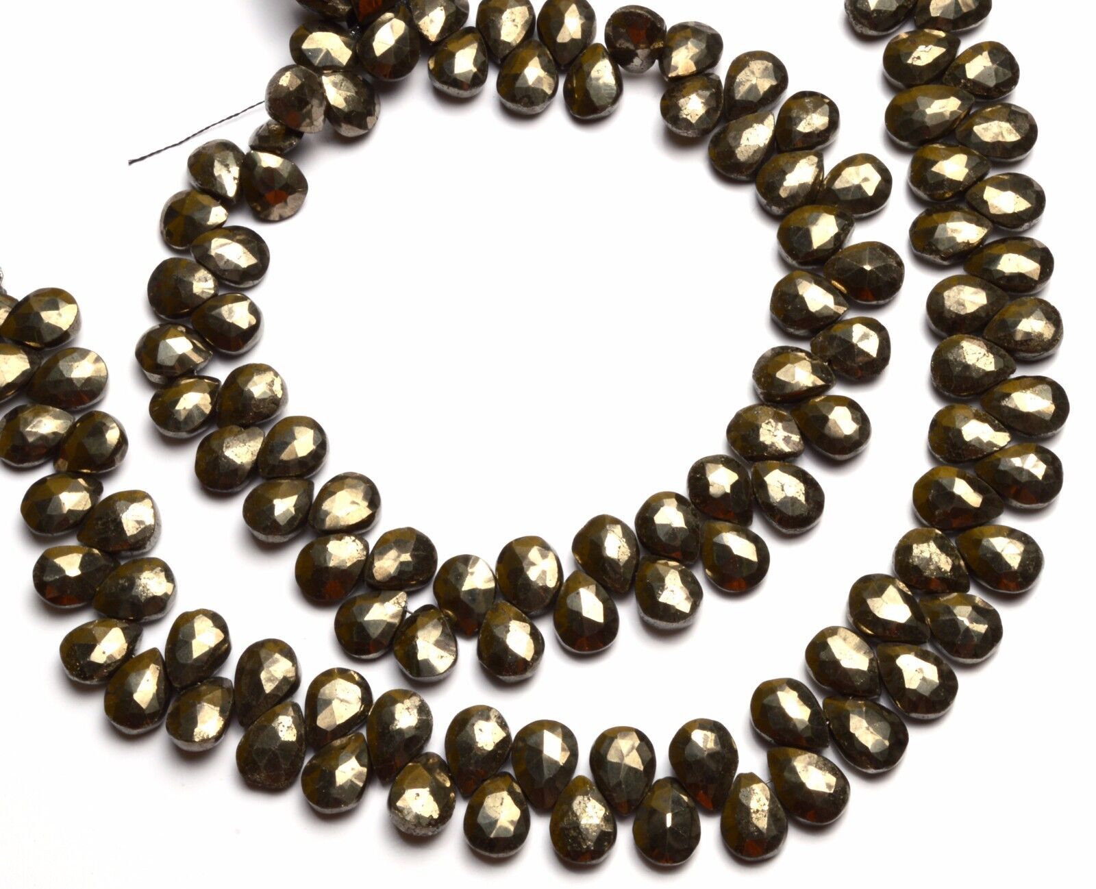 Natural Gem Golden Pyrite Pear Shape 8x10MM Approx. Briolette Beads 10″ Strand