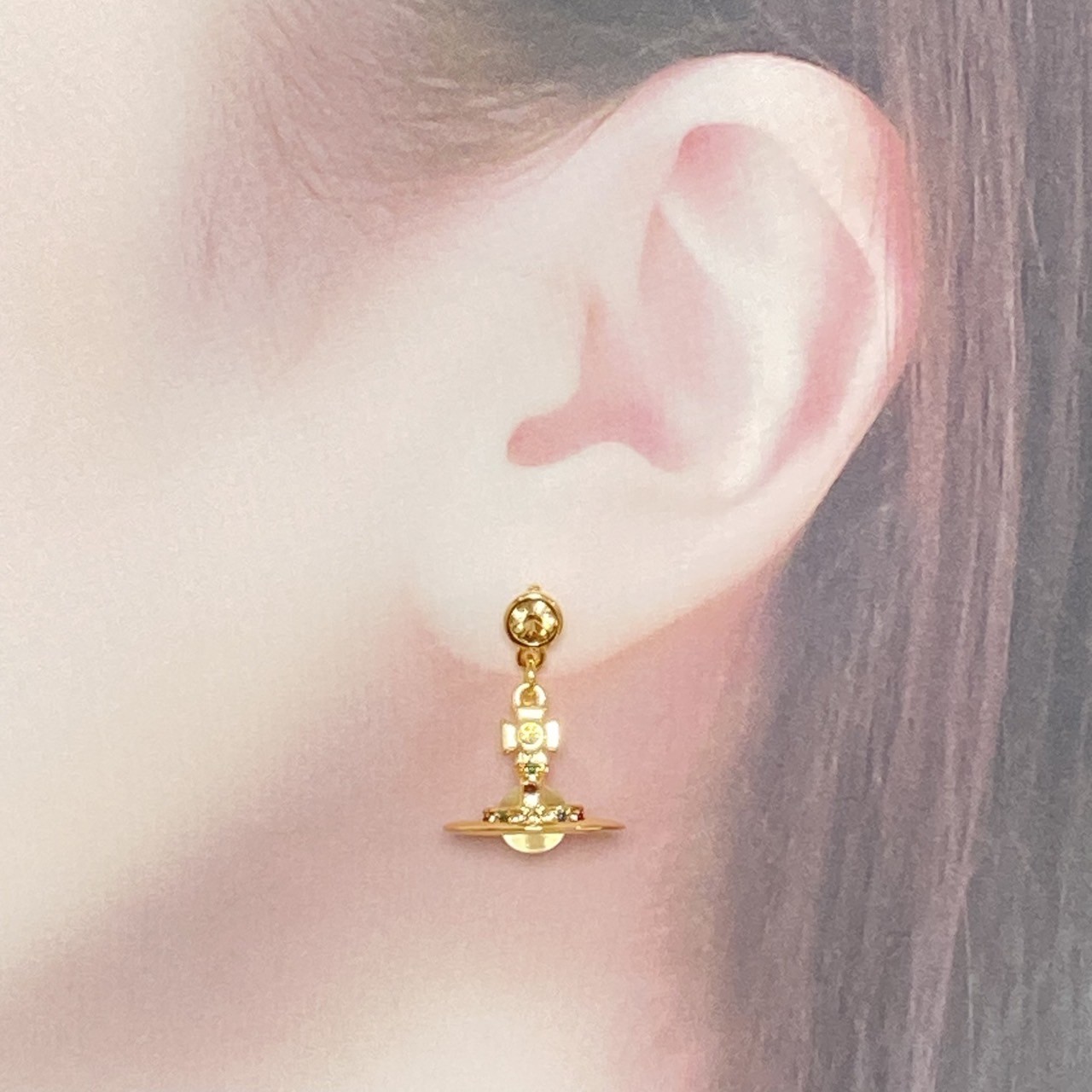 Vivienne Westwood Earrings Petite Orb Gold Clear Multi 2.5 x 1.4cm NO BOX