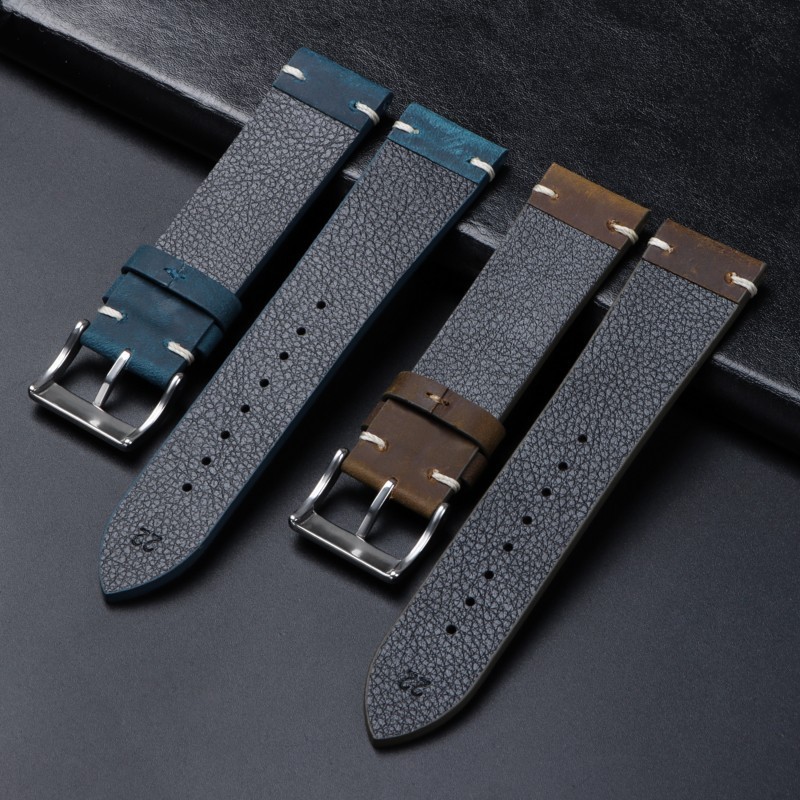 Retro Crazy Horse Genuine Leather Watch Straps Mens Solid Buckle Band 18/20/22mm