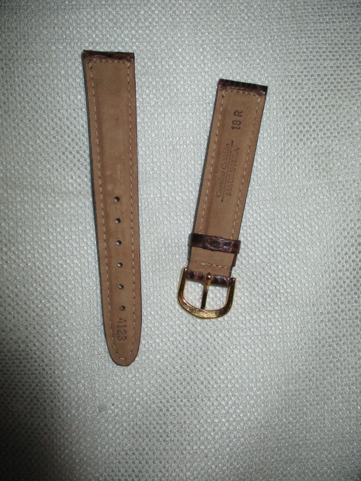 GENUINE leather usa watchstrap watch band strap 18mm brown croco grain gold