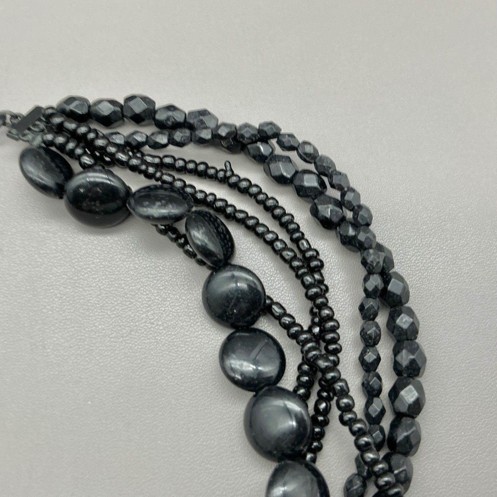 Premier Designs Necklace Black Multi Strand Beaded Statement Costume Jewelry 16″