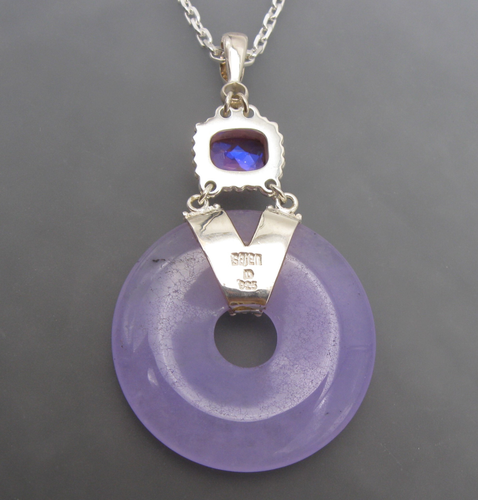 Sajen Sterling Silver Purple Jadeite Jade Blue Quartz Circle Pendant Necklace