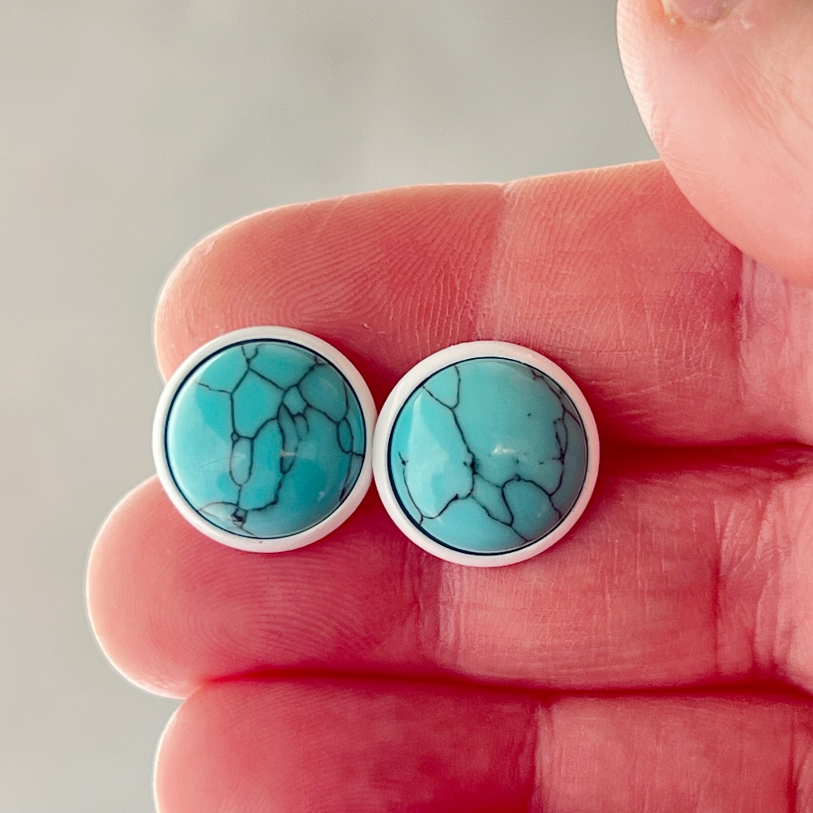 Turquoise 12.2mm White Stud Earrings