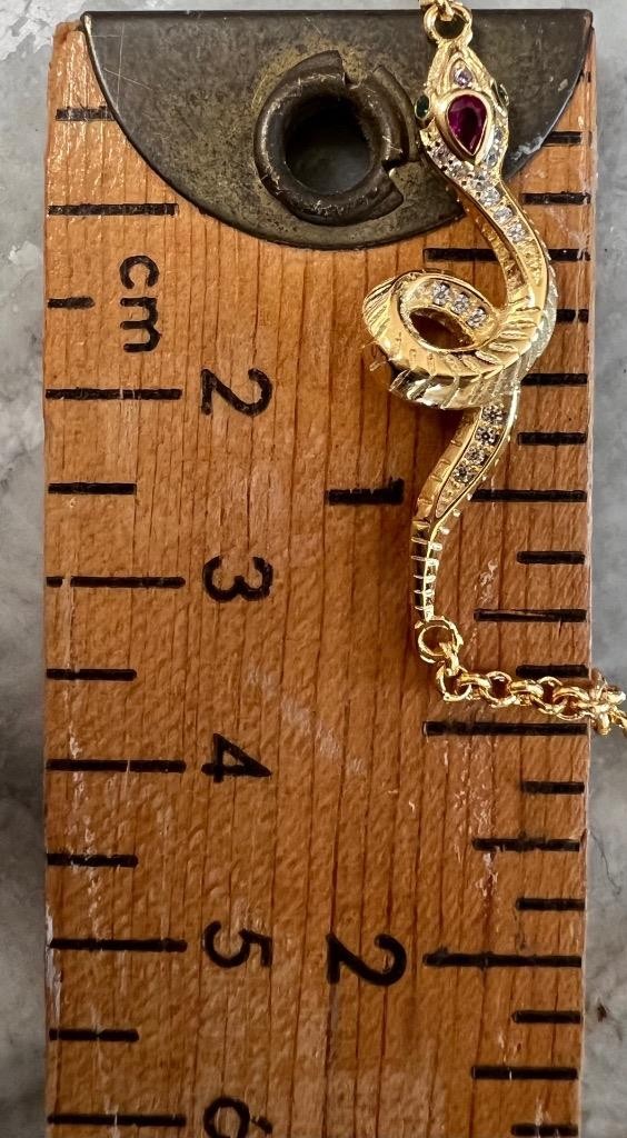 REAL 14K Y Gold on Solid 925 ruby diamond Snake Bracelet Victorian Egyptian Rev.
