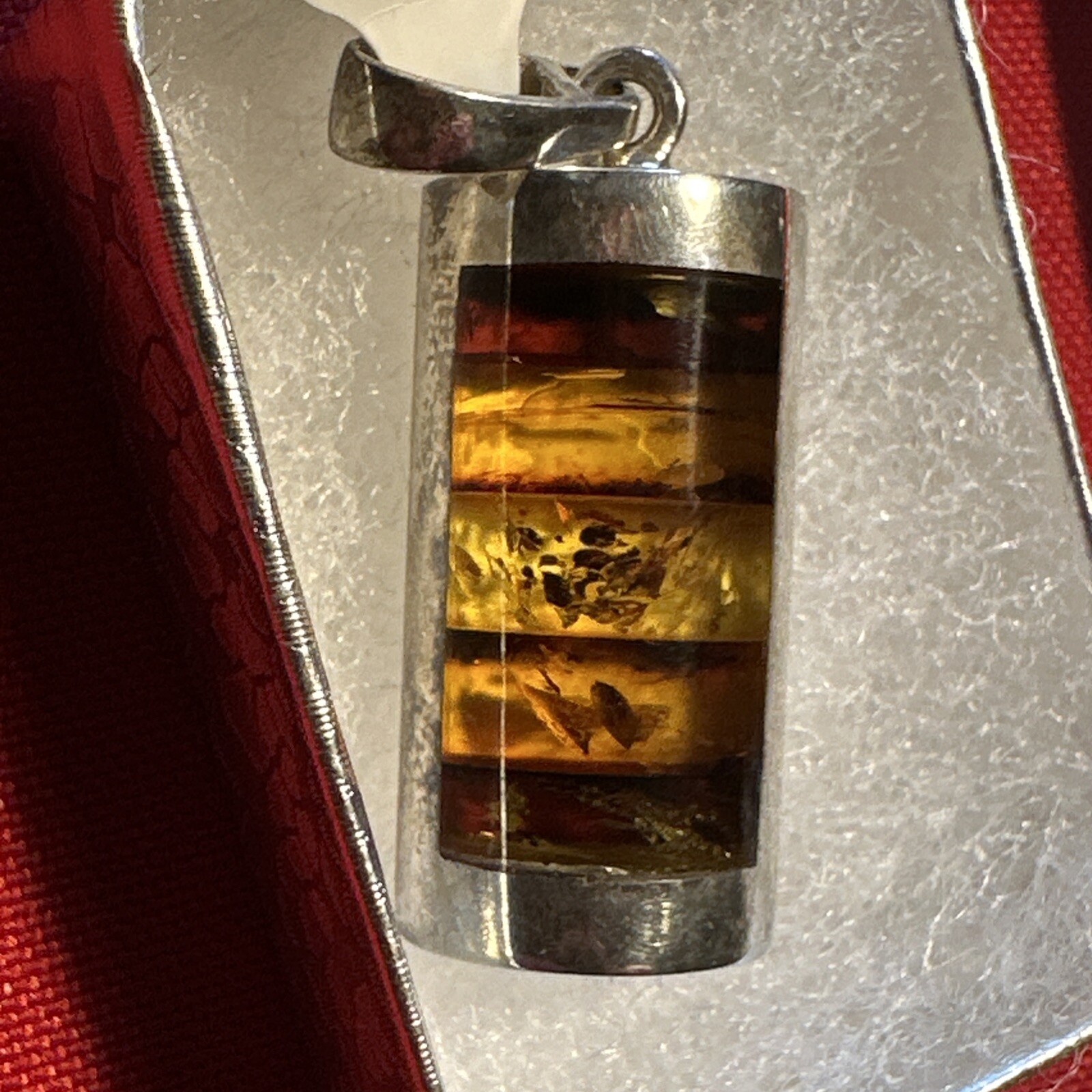 Solid Sterling Silver Honey Baltic Amber Rectangular Pretty Pendant