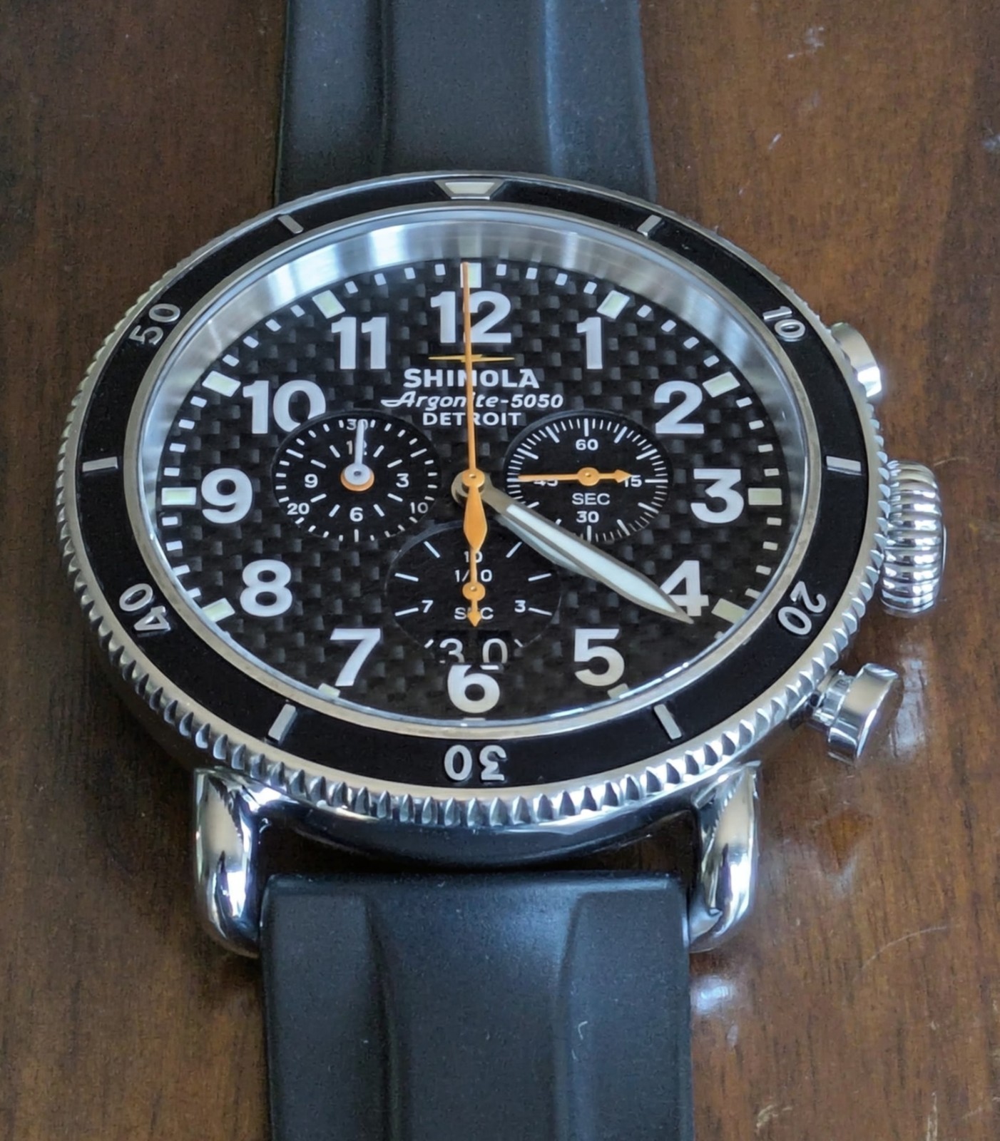 Shinola Runwell Sport Chrono Men’s Watch Carbon Fiber Dial Rubber Strap 48mm