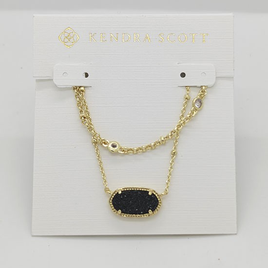 Kendra Scott Elisa Gold Crystal Multi Strand Pendant Necklace Black Drusy