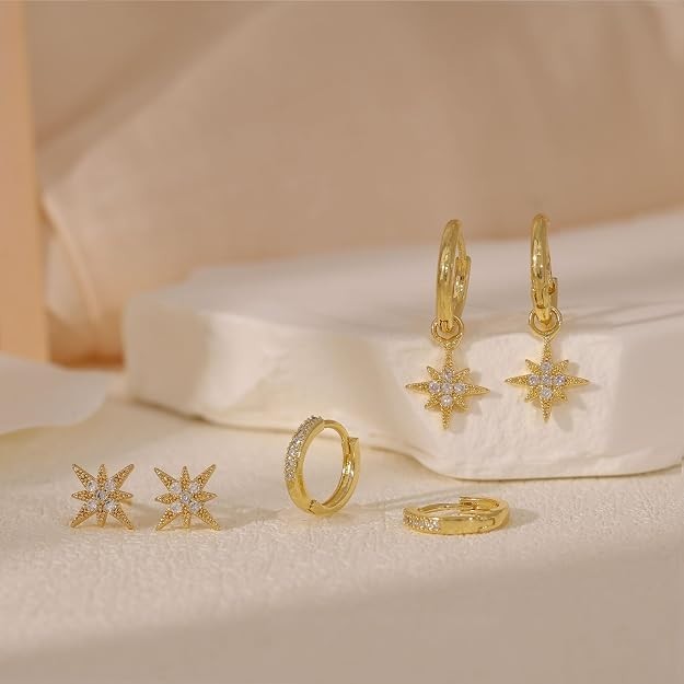 14k Gold Plated Earring Stack Hypoallergenic Pearl Drop Huggie Hoop Earrings New