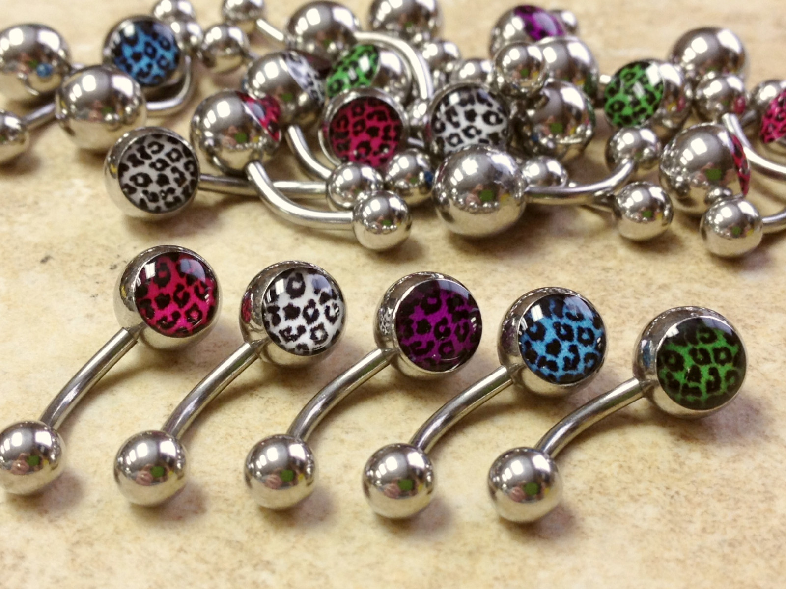 B#303 – 25pcs Leopard Print Belly Rings Navel naval Wholesale Body Jewelry