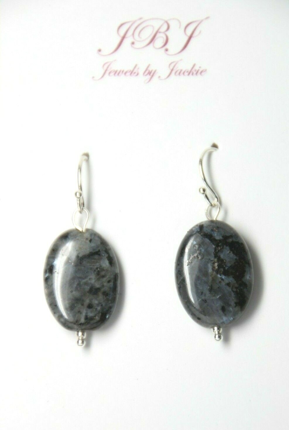 Larvikite Black Labradorite 13x 18mm Oval Gemstone .925 Sterling Silver Earrings