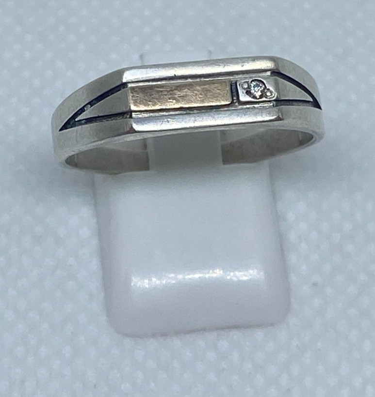 Vintage men’s ring Silver 875.Gold 375. S 11.25.Weight 2.91g. Ukrainian jewelry.