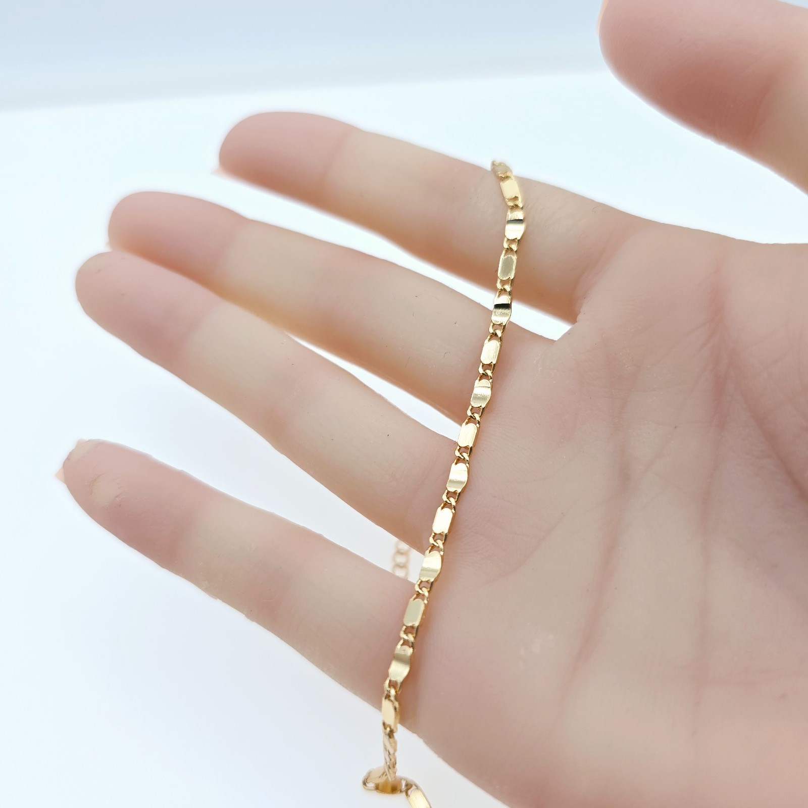 Rose Gold Flat Link Chain Necklace 45+5cm / 17.7+2 Inch Adjustable, XPNL0021