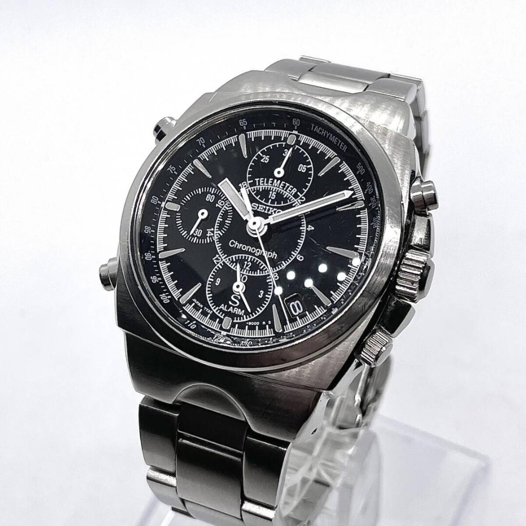 Seiko SUS 7T32-9000 Chronograph Alarm 1997 Black Dial Tachymeter Japan Watch