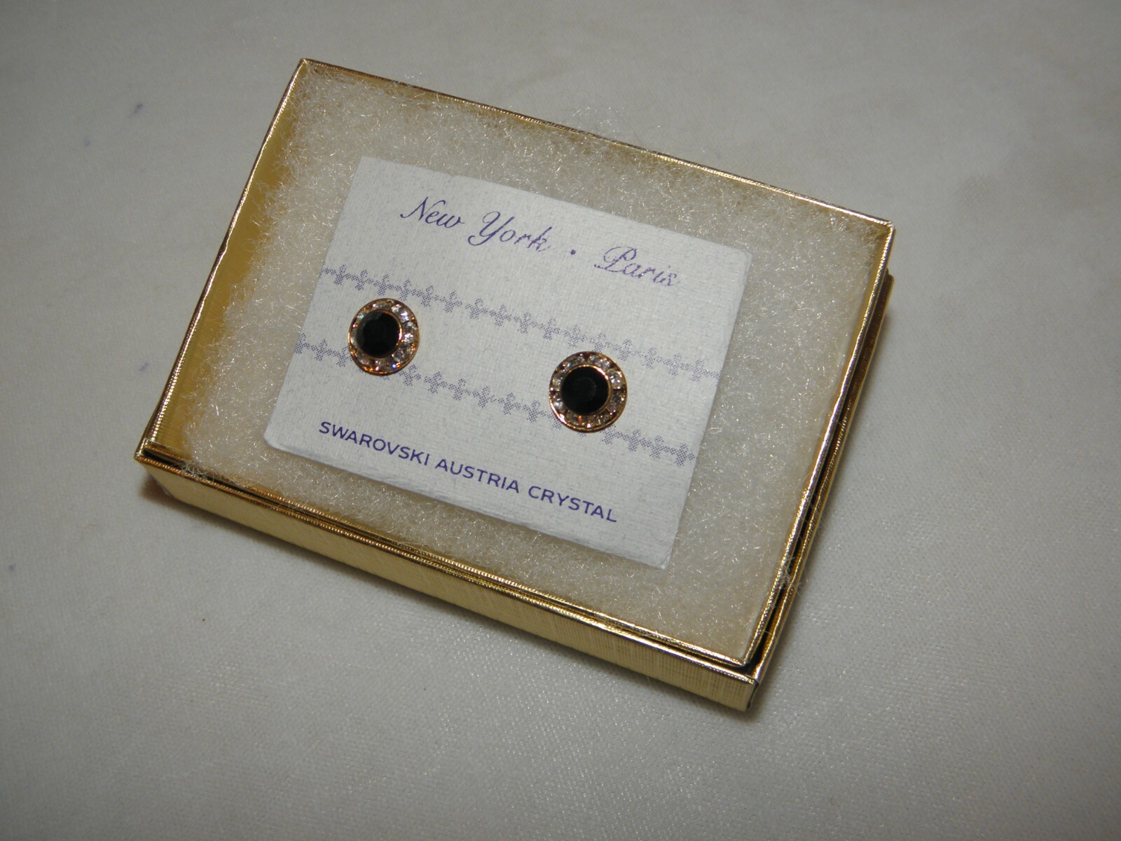 JET BLACK AUSTRIAN CRYSTAL EARRINGS STUDS W/POSTS GOLD TONE NEW