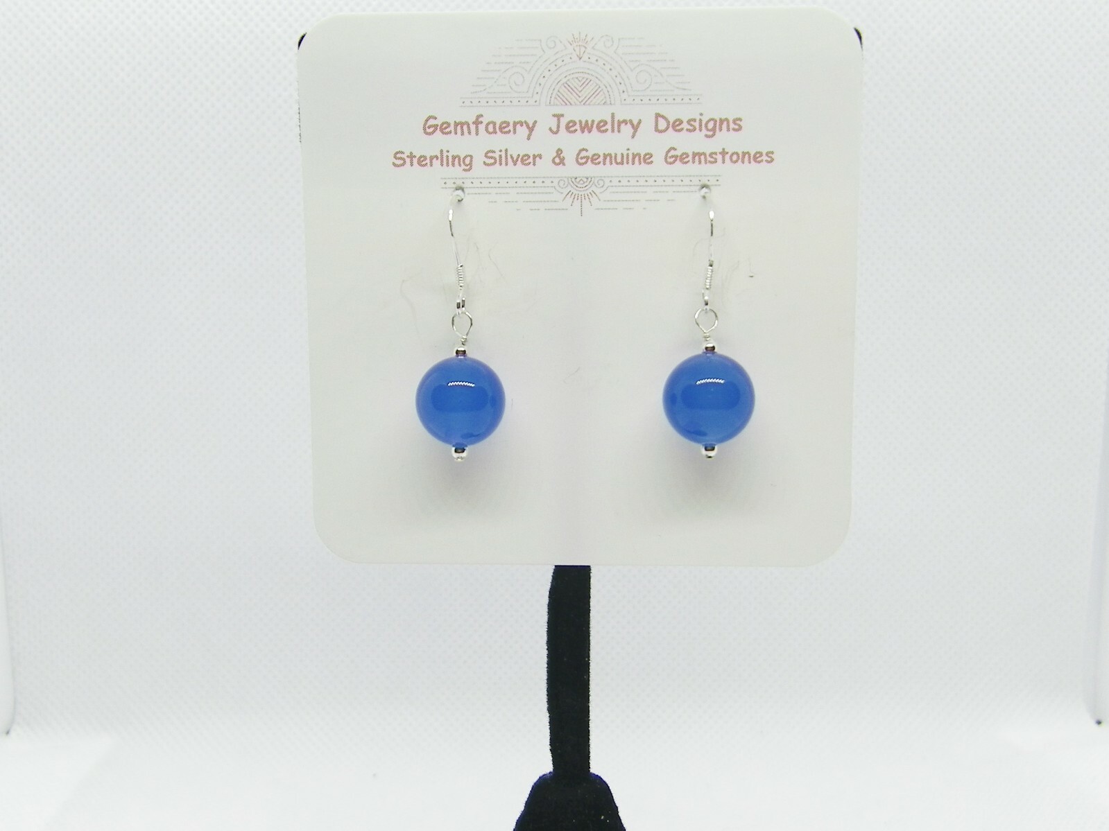 Sterling Silver Natural BLUE ONYX Gemstone Dangle Earrings #1411…Handmade USA