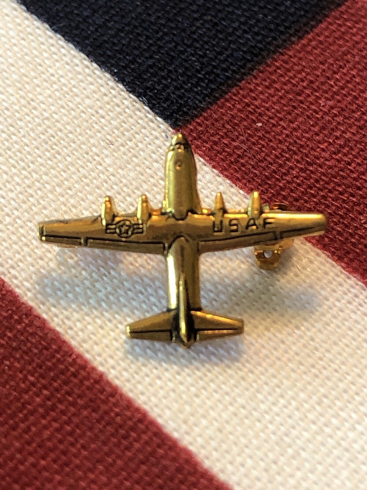 Small Vintage Vietnam Era USAF C-130 Hercules Gold Tone Metal Airplane Pin