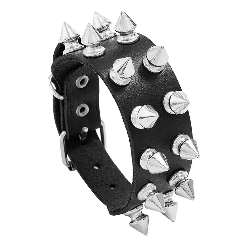 Pu Leather Studded Bracelet Choker Punk Spike Rivets Black Wristband Cuff Bangle