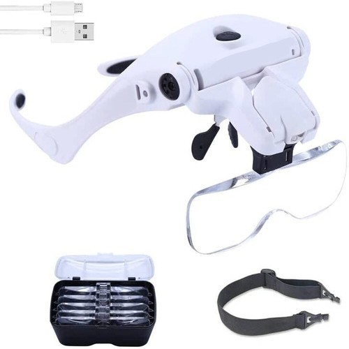 LED Head Magnifier Rechargeable Headband Magnifying Glasses Jeweler Loupe Light