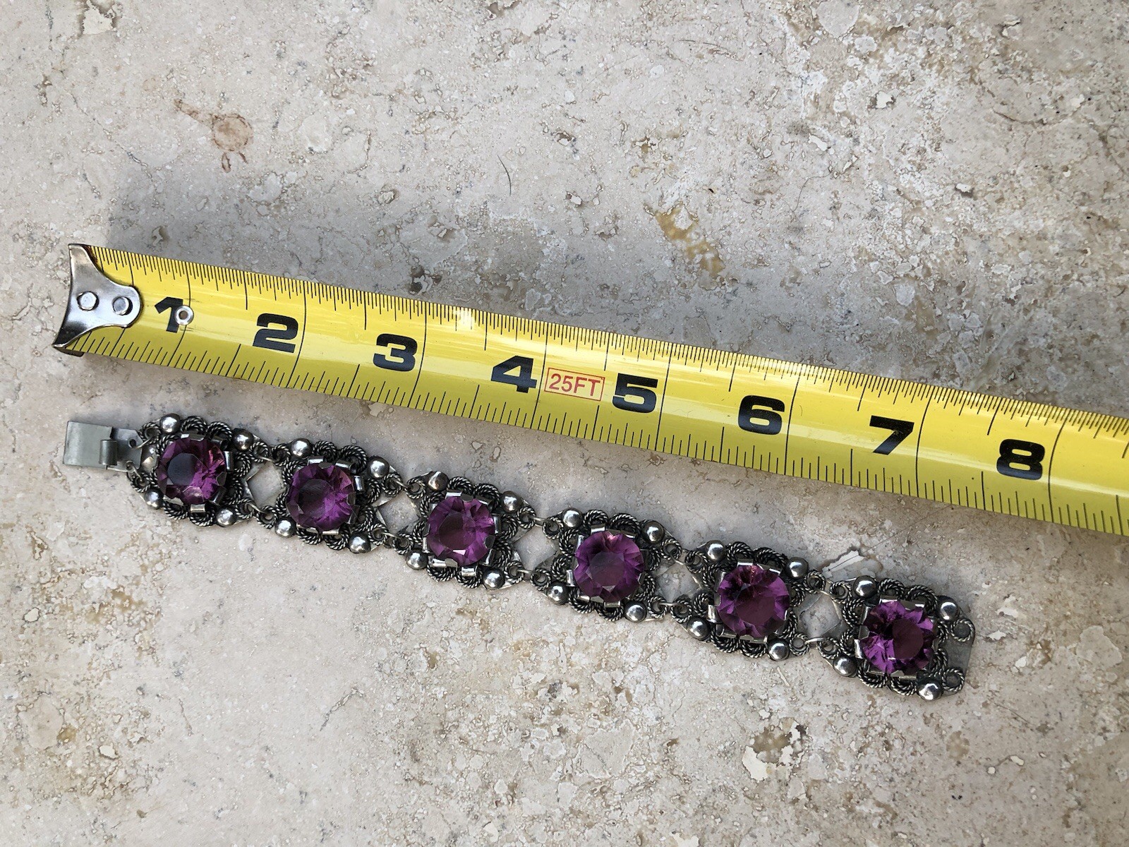 🌟🍇Vintage MEXICO STERLING SILVER Purple Color Stones STATEMENT PANEL Bracelet