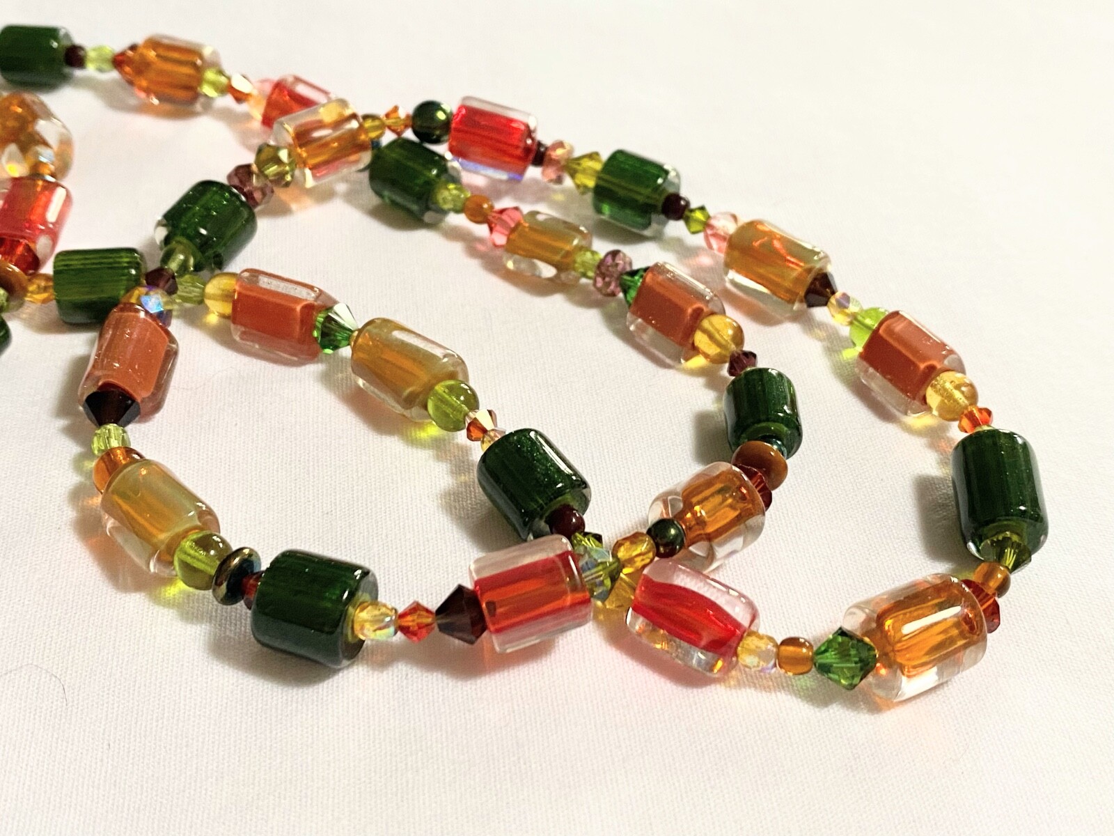 Studio Crafted LISA OAKLEY Shades of Watermelon Art Glass Bead 22” Necklace