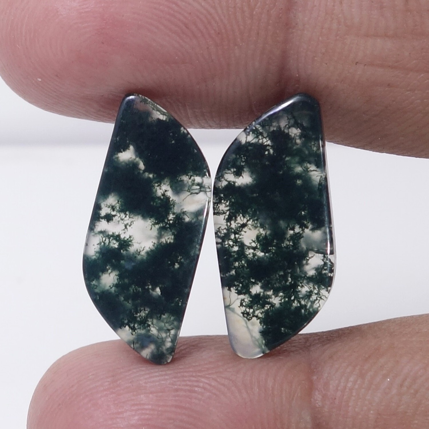 13.90 Cts. Natural Radiant Green Moss Agate Gemstone Cabochon Matched Pair